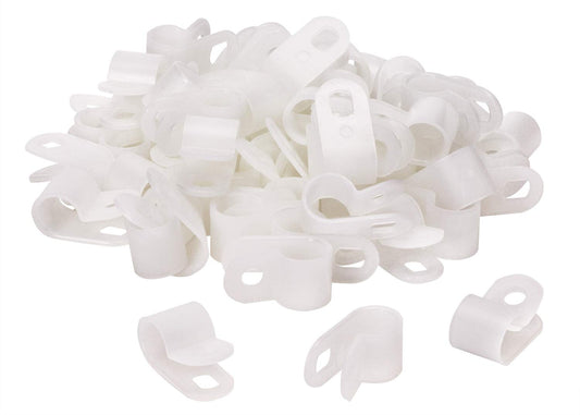 Shapenty White Nylon Screw Mounting R Type Cable Clamp Fastener Plastic Wires Cord Clip Fixer Holder Organizer for 3/8 Inch /9.5mm Diameter Wire Rope