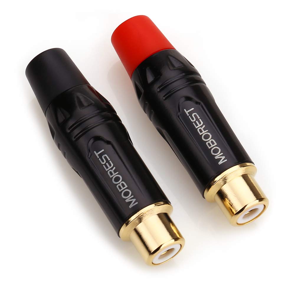 MOBOREST RCA Female Plug Adapter Audio Phono Gold Plated Solder 24K Gold Speaker Plugs RCA Jack Cable Connector Adapter (1 Black+ 1Red)