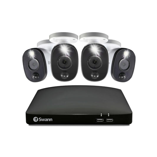 Swann Home/Business Wired DVR, 1080p Full HD Security Camera System, 8 Channels, 4 Cameras Indoor/Outdoor, 1TB HDD Storage, Color Night Vision, Sensor