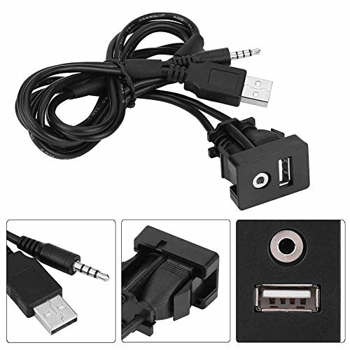Dilwe AUX Extension Mount, Car USB Panel Flush Mount Jack Cable for Car, Boat and Motorcycle