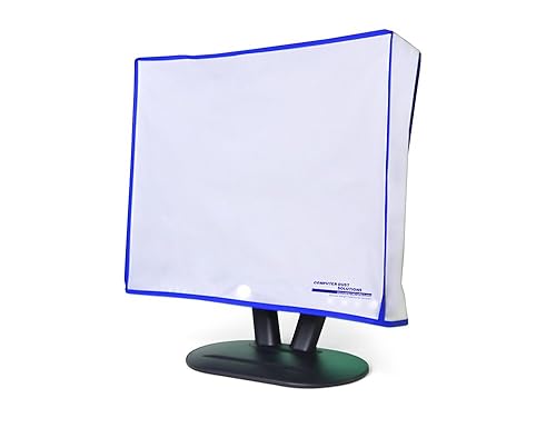 Computer Monitor dust Cover for Flat Panel LCD-Silky Smooth Anti-Static Vinyl with Blue Trim (22W x16H x3D)