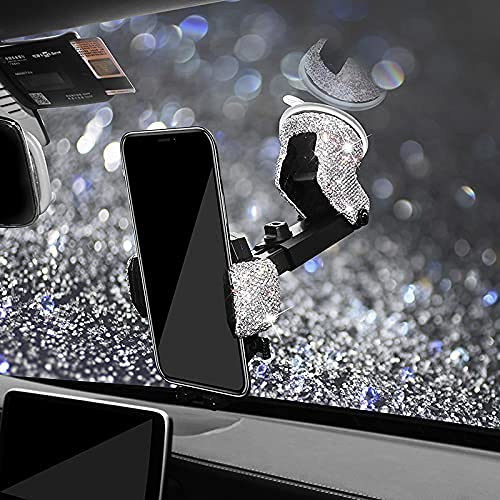 Bling Car Phone Mount Holder,Shiny Crystal Rhinestone Phone Stand for Women and Girls, Car Accessories for Windshield Dashboard,Compatible with Most