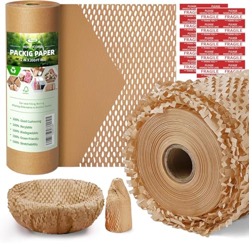 Honeycomb Packing Paper,12 inch x 200 ft Bubble Cushioning Wrap for Packing Moving,Products Gifts Wrapping Paper,Recyclable and Biodegradable Shipping