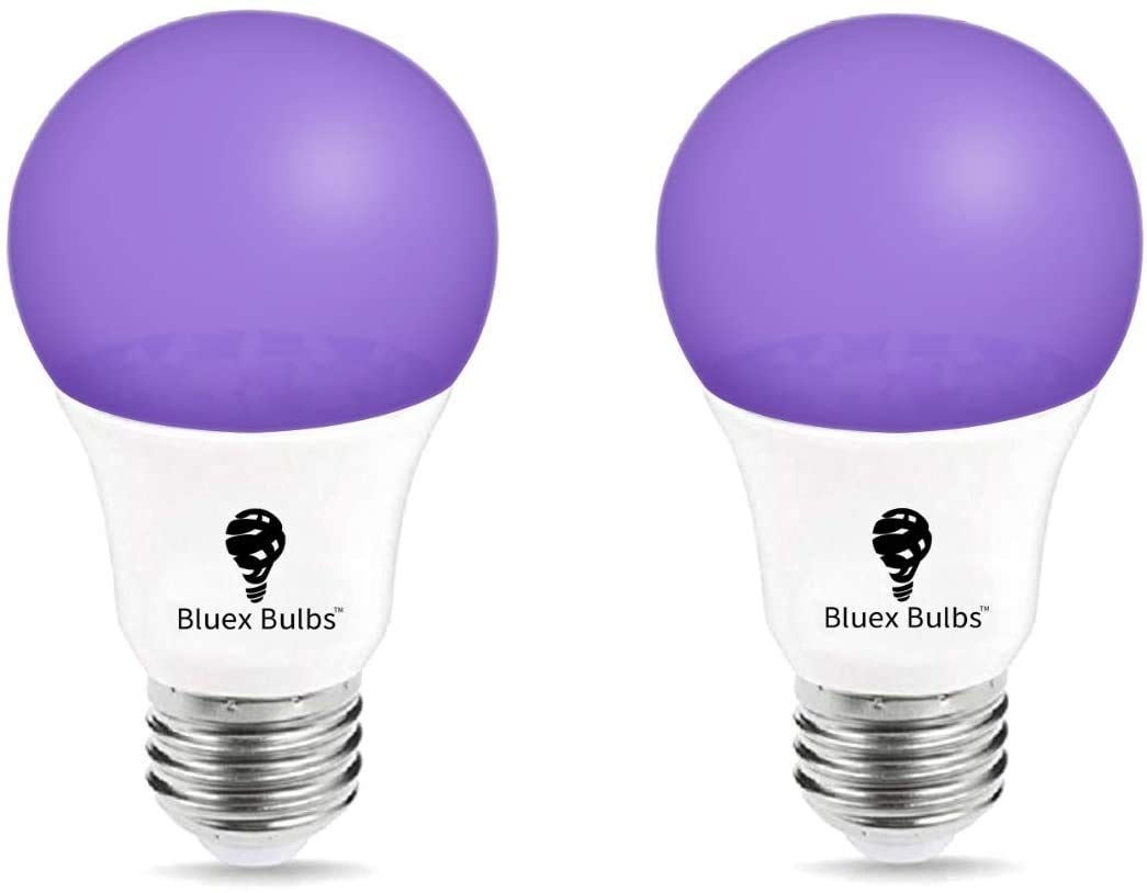 Bluex Bulbs 2 Pack LED Black Light Bulb, 9W A19 E26 Blacklight Bulb Level 385-400nm, Body Paint, Glow in The Dark LED Light Bulb Neon Glow Fluorescent