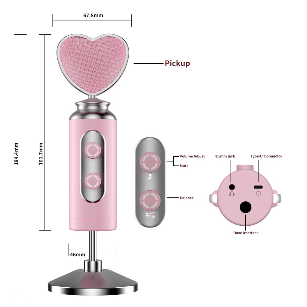 Yamnweo ES-520 USB Gaming MIC Kit, Pink Desktop Microphone, Cardioid Fine Microphones, Dynamic PC Microphone for Streaming Podcasts, Mute Button, Live