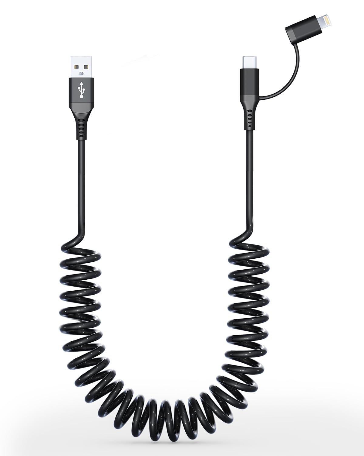 Coiled USB to USB C and Lightning Cable 2 in 1 - MFi iPhone 15/16 Car Charger Cord, 3A Fast Charging Cable for iPhone 16/15/14/13/12/X, Galaxy…