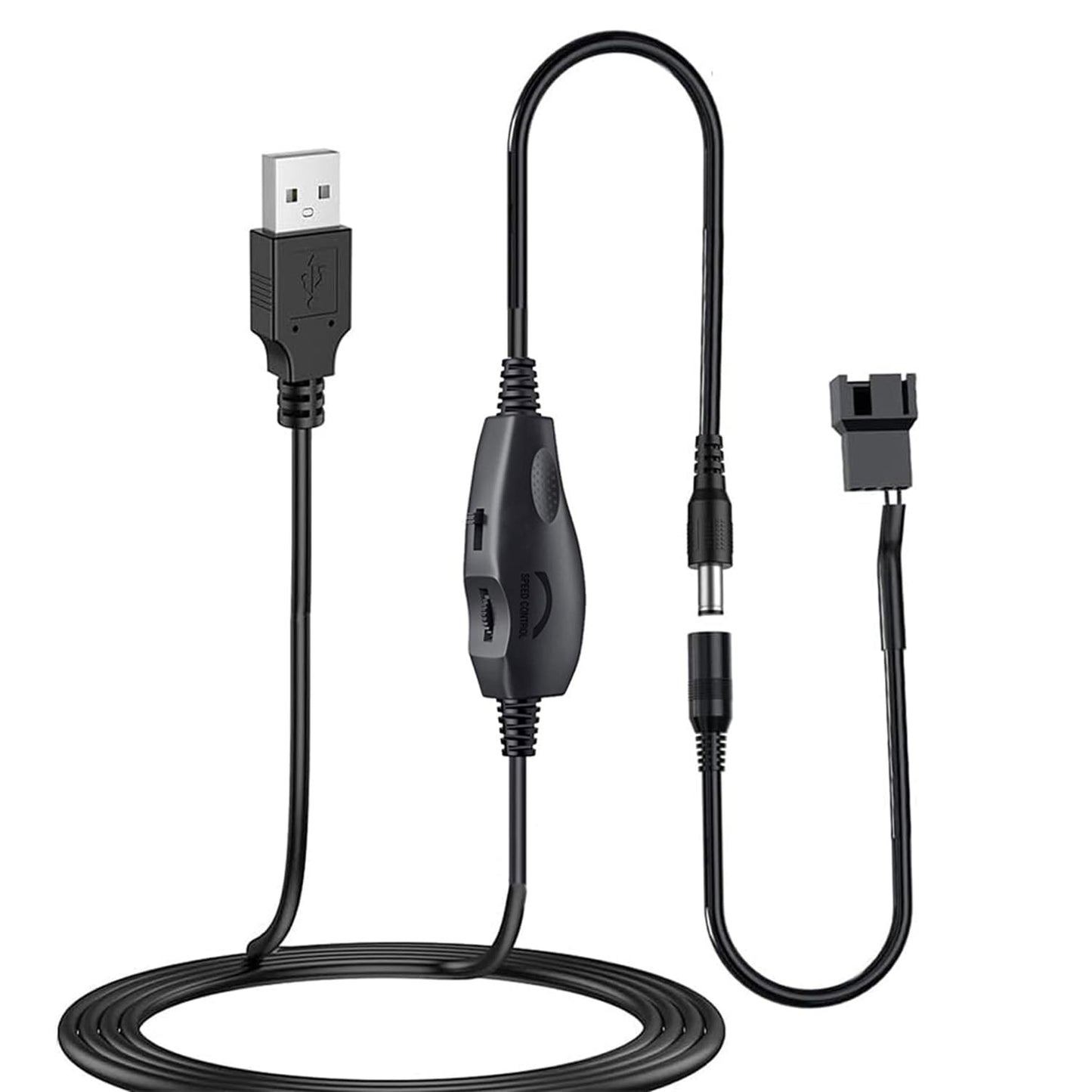 Delinx 12V Fan Speed Controller, Fan Power Adapter,USB 5V Step UP Boost to DC 12V Adapter, 5-12V Adjustable, with 3/4 Pin Fan Connector Cable, 4.8ft