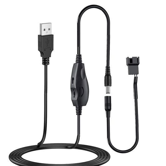 Delinx 12V Fan Speed Controller, Fan Power Adapter,USB 5V Step UP Boost to DC 12V Adapter, 5-12V Adjustable, with 3/4 Pin Fan Connector Cable, 4.8ft