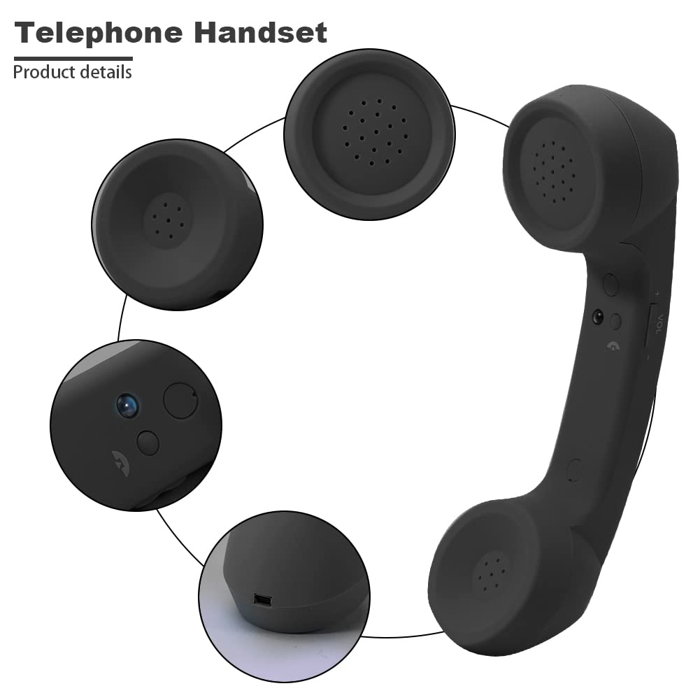 Retro Telephone Handset, Bluetooth Cordless Mobile Phone Radiation Proof Telephone Handset USB Handsets for Cell Phones(Black)