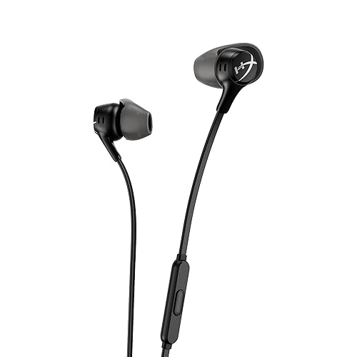 HyperX Cloud Earbuds II - 14mm Drivers, Four Eartips, Hard-Shell Carrying Case, Low-Profile 90° Plug, 3.5mm Plug, Built-in Microphone, Multi-Function