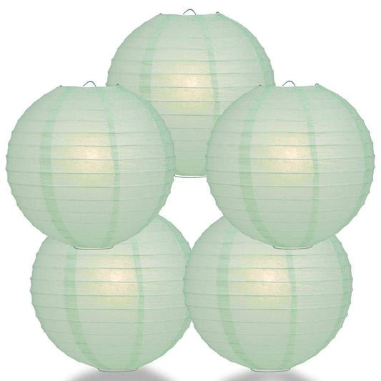 PaperLanternStore.com (5-Pack) 12 Inch Cool Mint Green Round Paper Lantern, Even Ribbing, Hanging Decoration