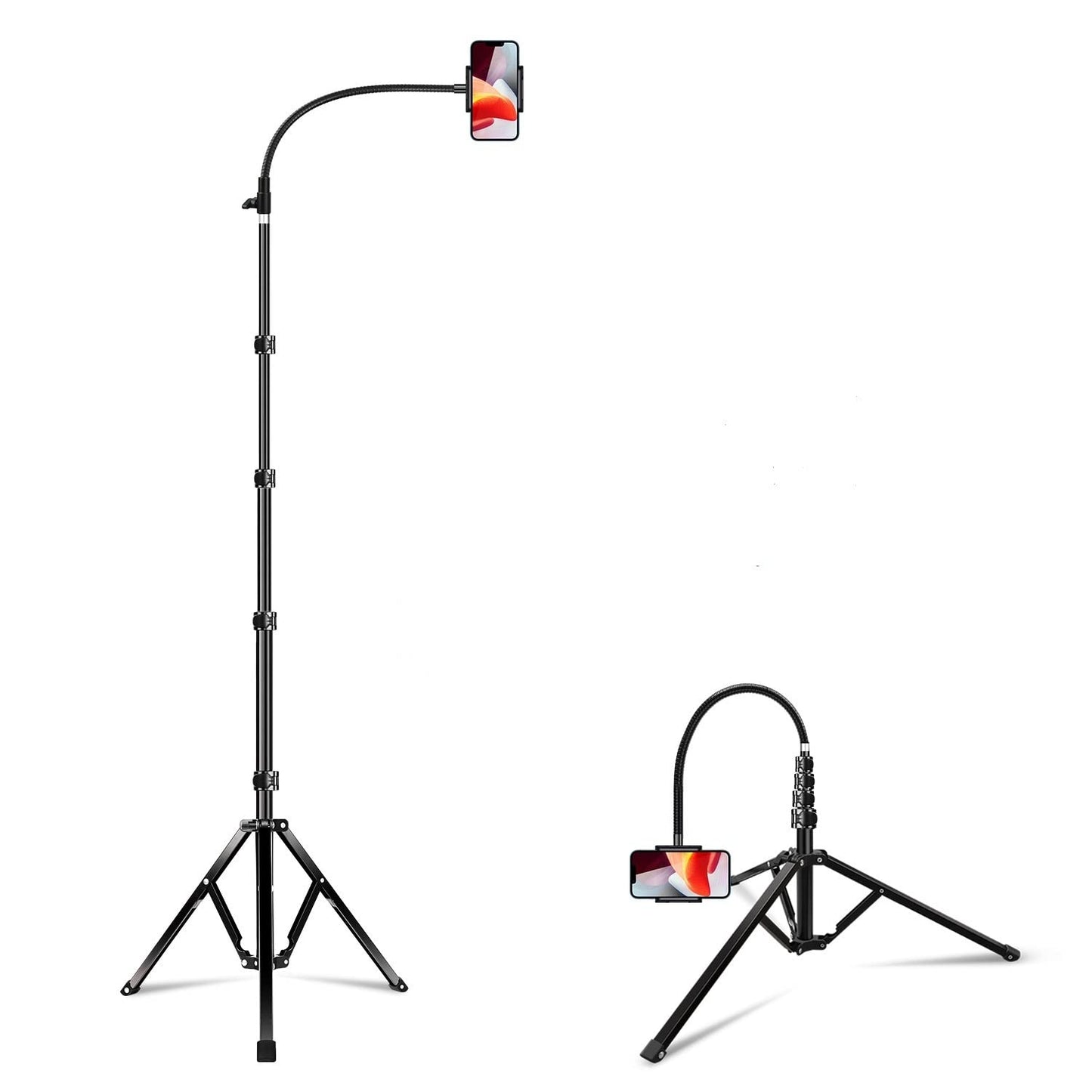Elitehood 6.7 Feet Tall Phone Tripod, Heavy Duty Metal iPhone Tripod Stand with Remote, 17" Gooseneck Overhead Phone Mount for iPhone 15 14 13 Pro Max