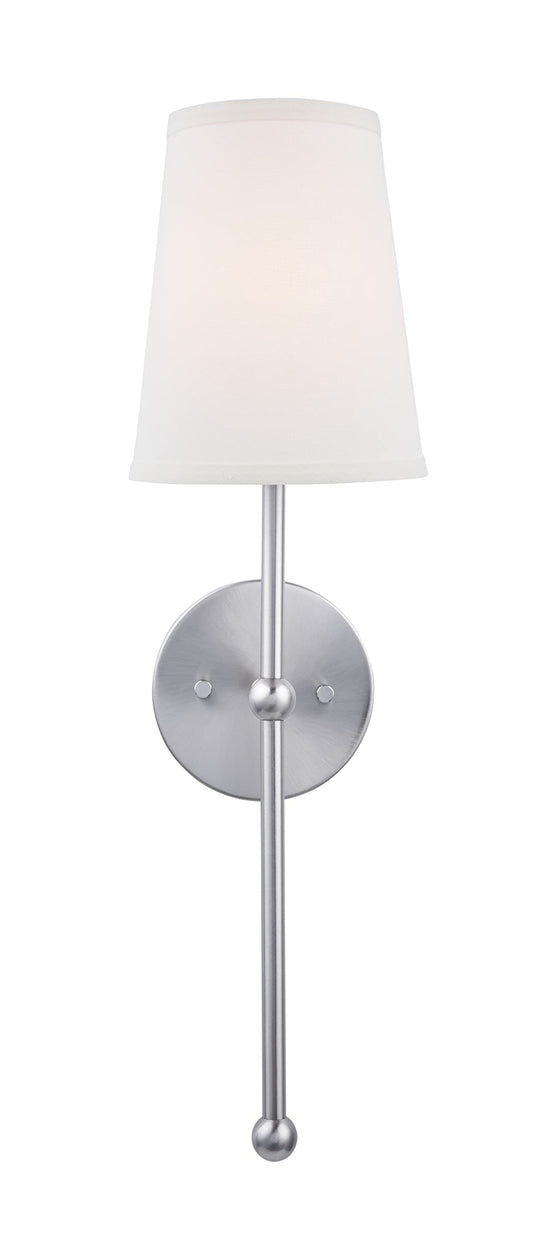 Brio Lighting Finley, 1-Light Wall Sconce with White Fabric Shade with Long Decorative Arm in Gold Brushed and Nickel Perfect for a Bedroom, Bathroom
