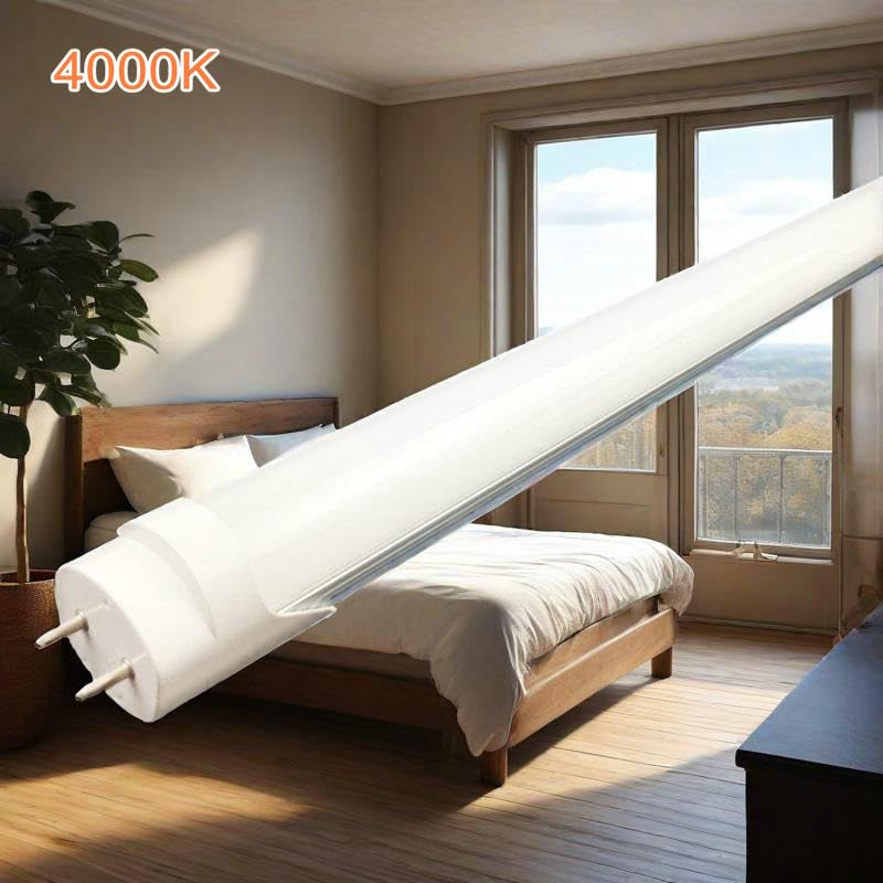 KRLED 4-Pack of T8 LED Light Tube, 4ft, 18W (36W Equivalent), 4000K (Natural White), Double Ended Power, Frost Cover