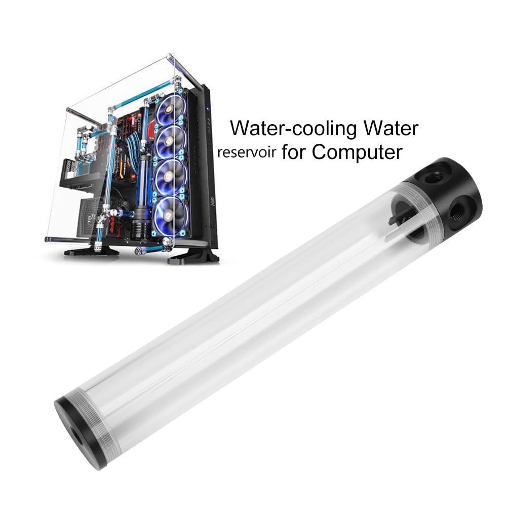 Water Cooling Reservoir, PC Water Reservoir 190mm*50mm Diameter G1/4'' POM Cylindrical CPU Water Cooler Reservoir System Heat Sink Kit Cooling Acrylic
