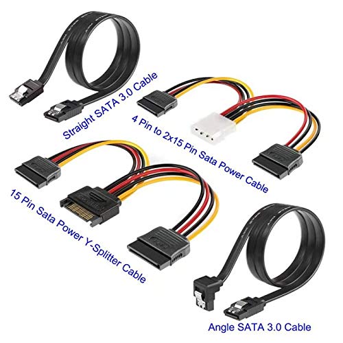 KETAWA SATA Data Cable & 15 Pin Power Splitter Cable (4 Pack) - 6.0 Gbps High-Speed Data Transfer, Compatible with SATA Hard Drives, SSDs, Optical