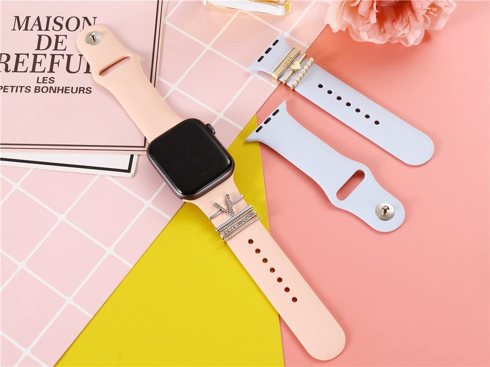 5Pcs Charms for Apple Watch band 41mm 45mm 40mm 44mm 38mm 42mm 46mm 49mm Women,Diamond+Metal Jewelry Decorative Ring For iWatch series 11 10 9 8 7 6 5