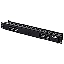 Navepoint 1U Horizontal 19-Inch Rack Mount Cable Management Raceway Duct Panel with Cover Black