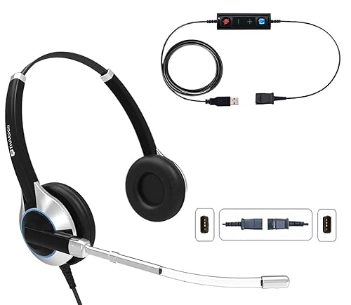 TruVoice HD-350 USB Deluxe Headset for The Office or Call Center - Works with All VoIP Phone Systems - Noise Canceling Microphone and HD Speakers