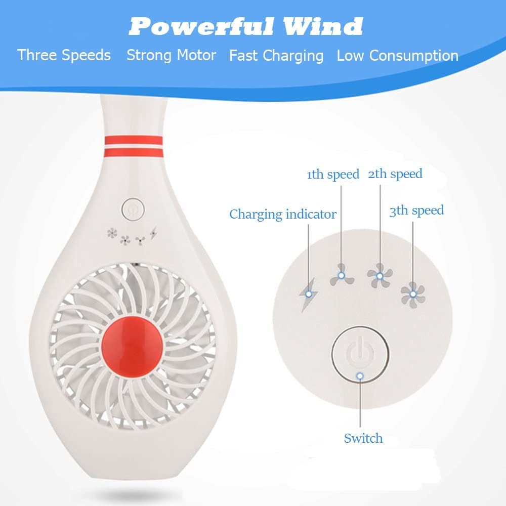 AUOTO Handheld Portable Fan Bowling Pin Shaped Mini Small Personal USB Rechargeable Fan with 3 Speed Settings for Home Office Sports Travel