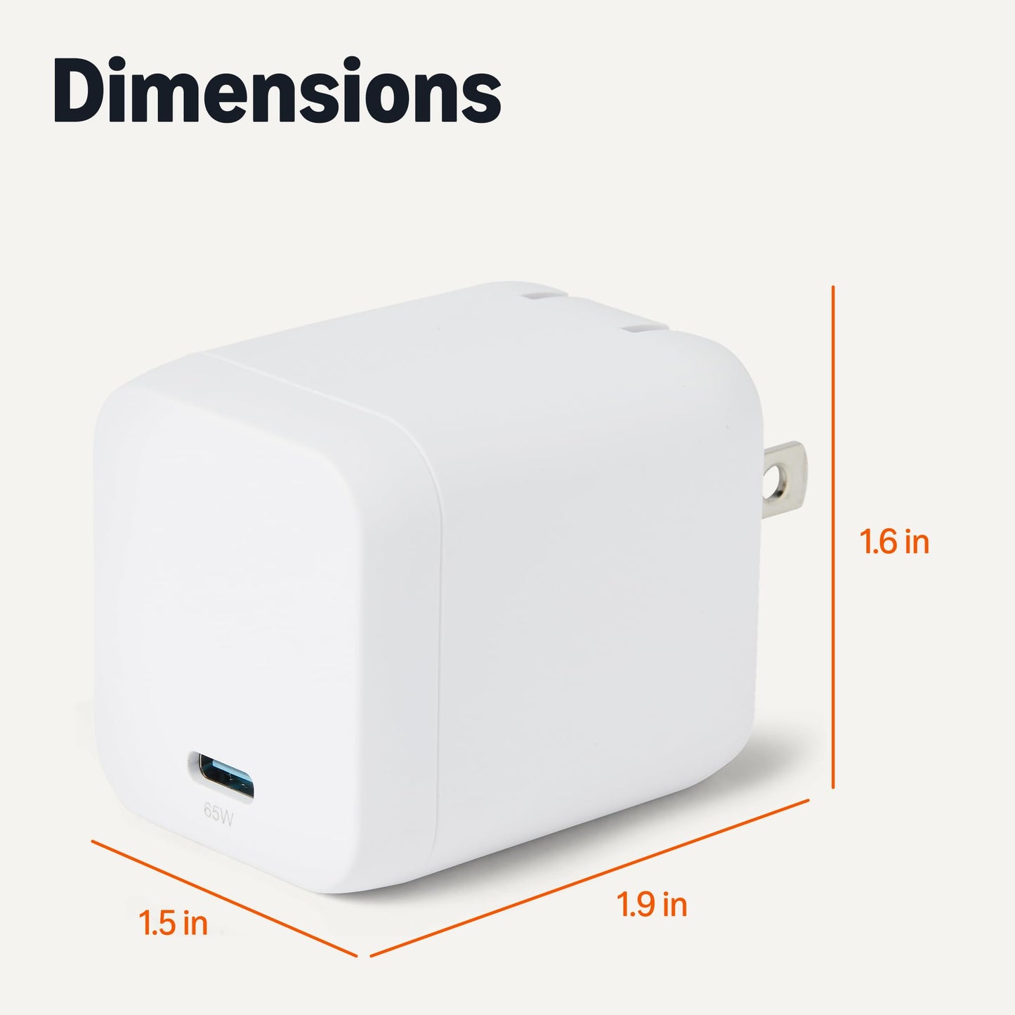 Amazon Basics 65W Fast Charging USB-C Nano GaN Wall Charger, 1-Port PD 3.1 for Laptops, Tablets, Phones, White