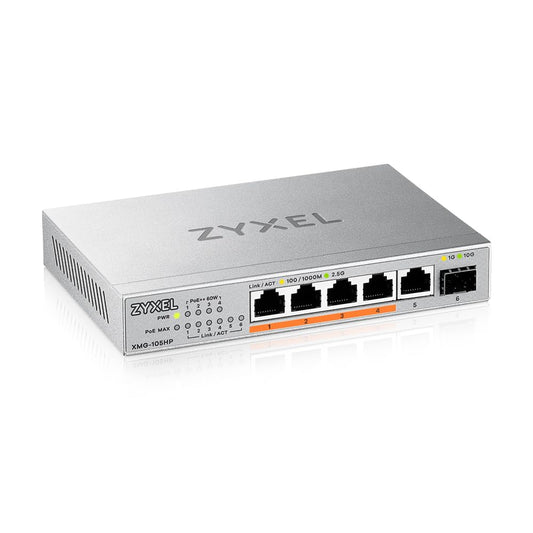 Zyxel 5 Port PoE Network Switch | 2.5Gb Multi Gigabit Switch | Unmanaged | 5X 2.5G, 1x 10G SFP+ | 4X PoE++ 70W Budget | Easy Installation | Fanless