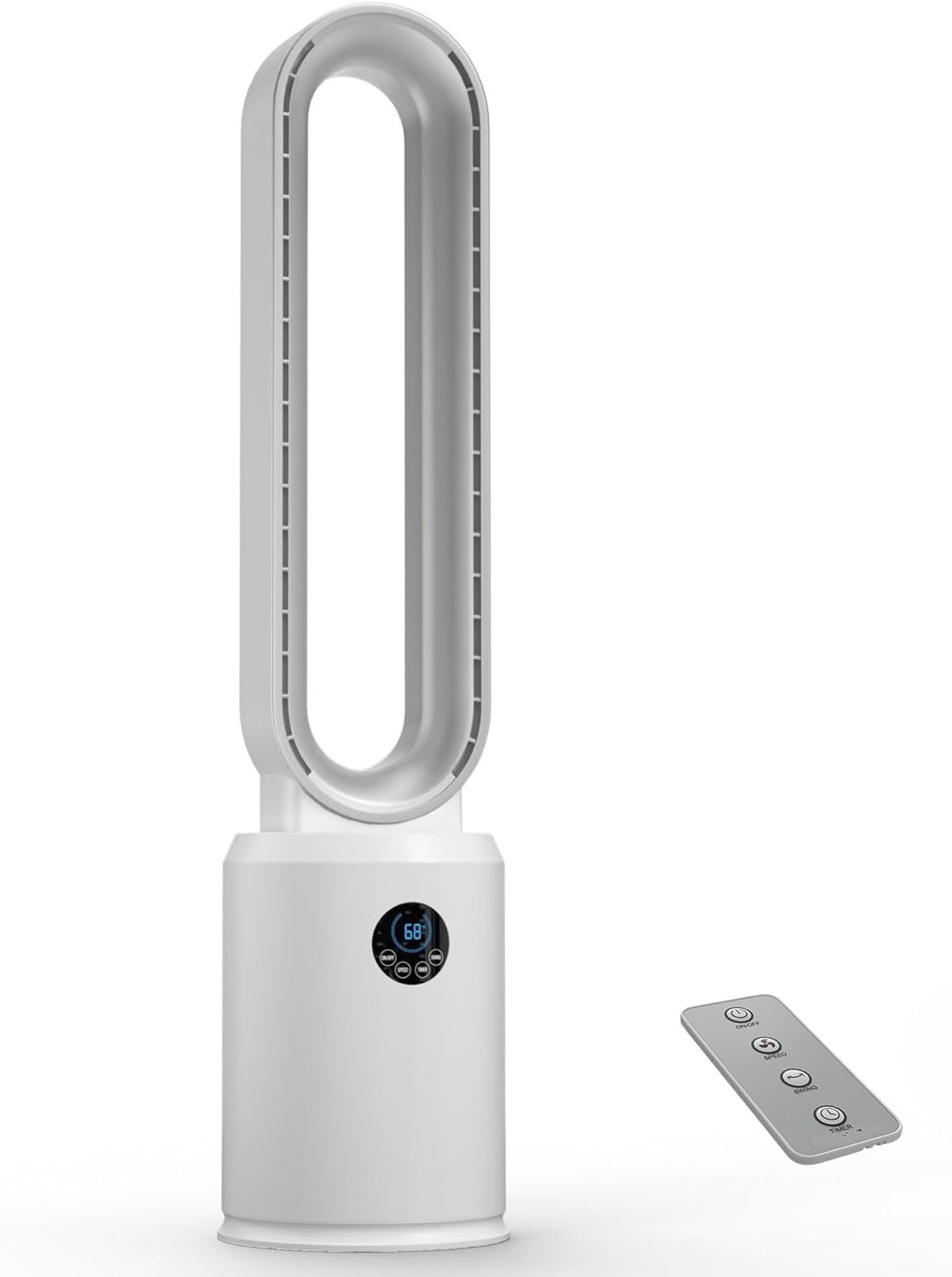 EZ-CHILL 40" Bladeless Tower Fan for Bedroom with Remote Control, 9H Timer, Wide Area Oscillation, Push Button Digital Display, 3 Speed Home Floor