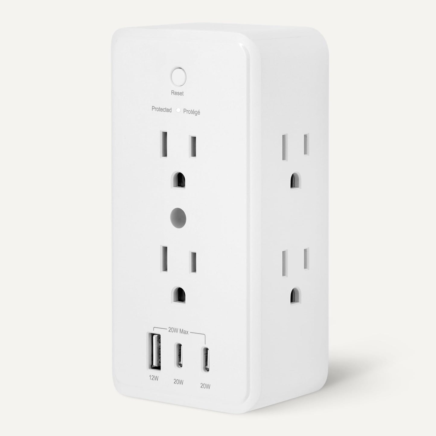 Amazon Basics Wall Mount Surge Protector Power Strip with 9-in-1 Hub, 1080 Joules, 6 AC Outlets, 1 USB-A and 2 USB-C (20W Fast Charging), White