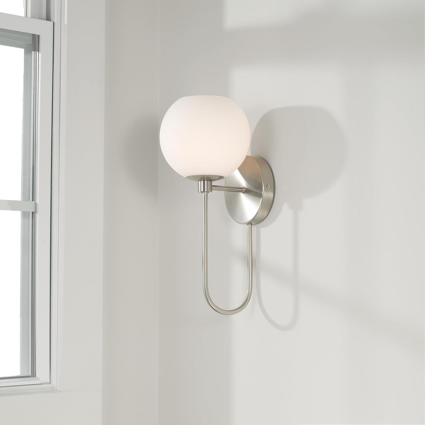 HomePlace by Capital Lighting 652111BN-548 Ansley Retro/Vintage Mid-Century Art Deco Soft White Glass Wall Sconce, 1-Light 100 Watt, 15" H x 7" W