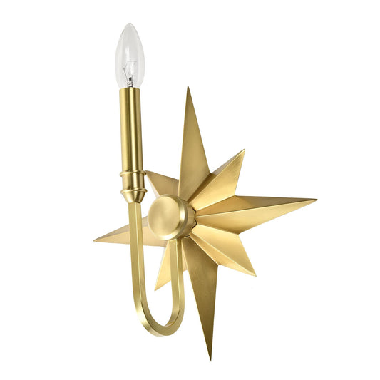 JC H&L Vintage Sconce Lighting Fixture, Flush Mount Wall Lamp, Brass Star Candle Light for Wall, Bedside, Vanity, (Antique Brass, 1-Light)