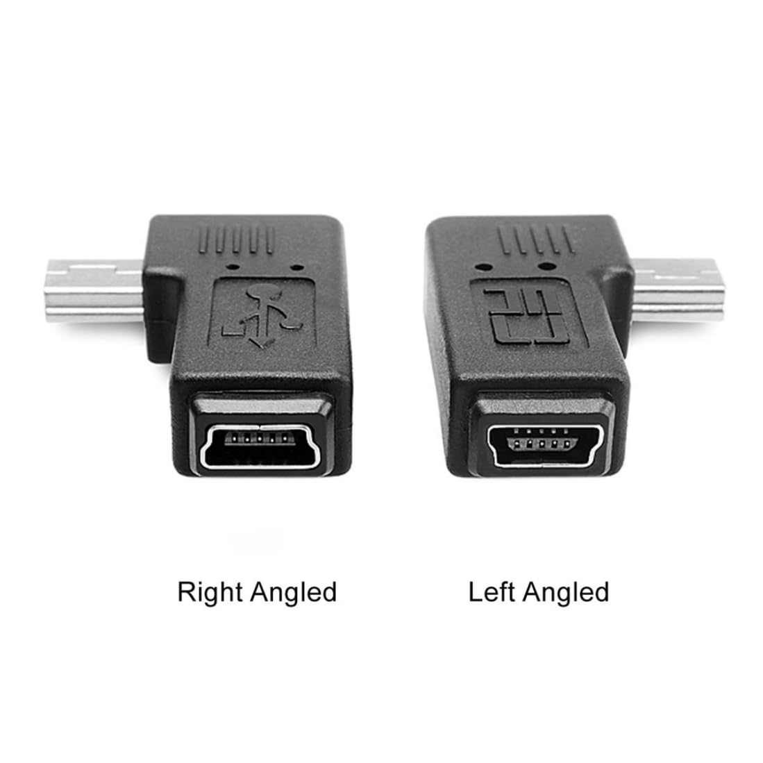 chenyang 2 Pack Mini USB 5 Pin Male to Female 90 Degree Left & Right Angled Extension Connector Adapter