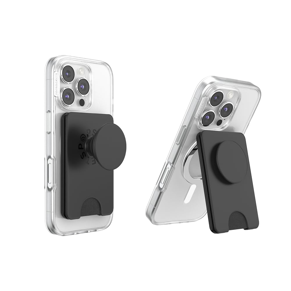 PopSockets Kick-Out Wallet for MagSafe, Adjustable Kickstand, Magnetic Stand - Black
