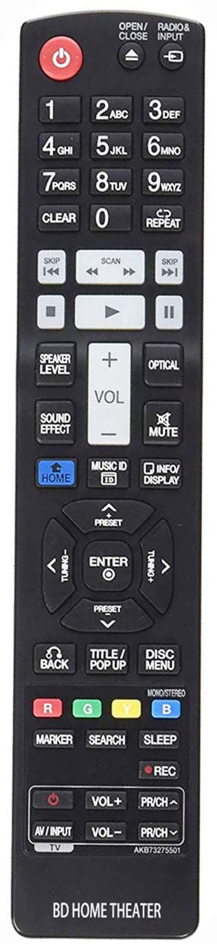 AKB73275501 Remote Replacement for LG Blu-Ray Disc Home Theater HB906TAW HLX55W HX995TZW HB966TZW HLX56S HB906TAW LHB755W LHB335 LHB336 LHB535 LHB536