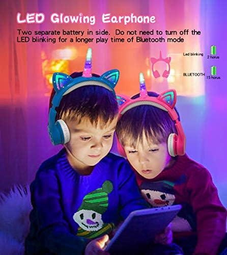 YUSONIC Unicorn Kids Bluetooth Headphones,15 Hours Play time, Toddler Bluetooth Headphones for Girls Boys Laptop Phones,Led Light Up Kids Wireless…