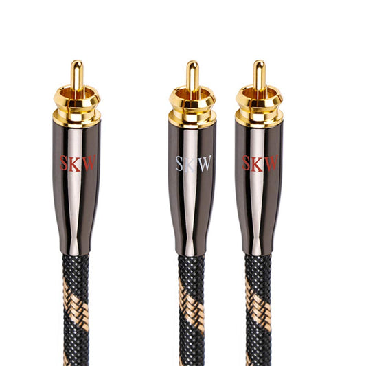 SKW RCA Y Splitter Cable 1 Male to 2 Male Subwoofer Cord, BG Series Ultra-high Purity Copper RCA Y Cable with OD 7.0mm, Multiple Shield Stereo Audio