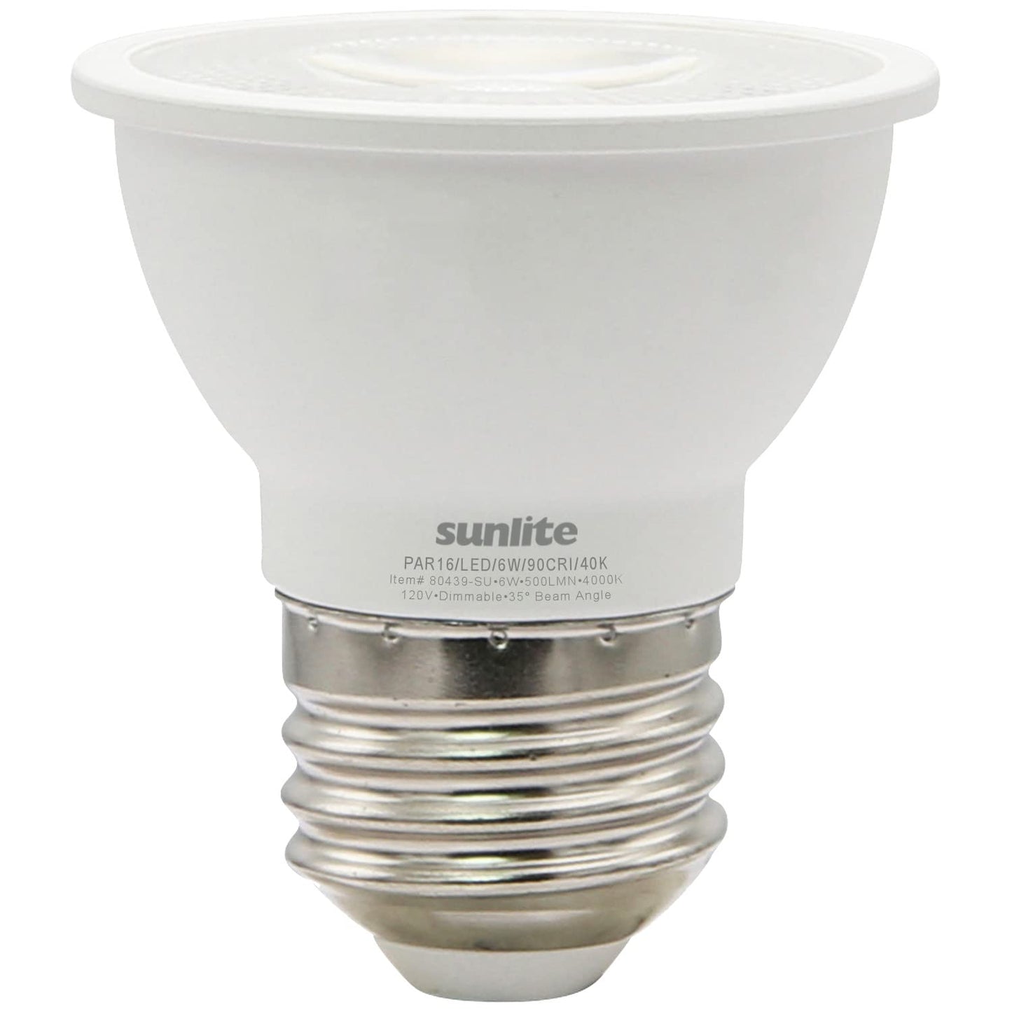 Sunlite 80439 LED PAR16 Short Neck Recessed Flood Light Bulb 6-Watt, (50W Halogen Replacement), 500 Lumens, Medium E26 Base, Dimmable, 90 CRI, ETL