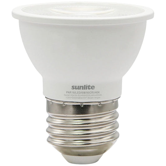 Sunlite 80439 LED PAR16 Short Neck Recessed Flood Light Bulb 6-Watt, (50W Halogen Replacement), 500 Lumens, Medium E26 Base, Dimmable, 90 CRI, ETL