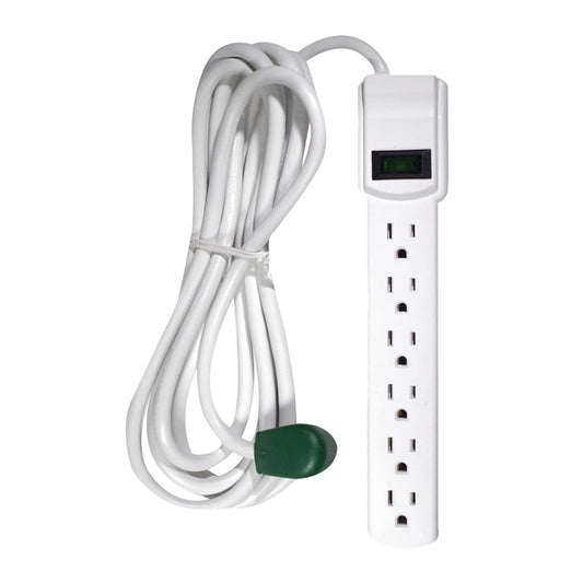 Go Green Power Inc. 12ft Surge Protector with 6 Outlets - Heavy Duty, Circuit Breaker, Mountable - Sleek Design Perfect for Home & Office