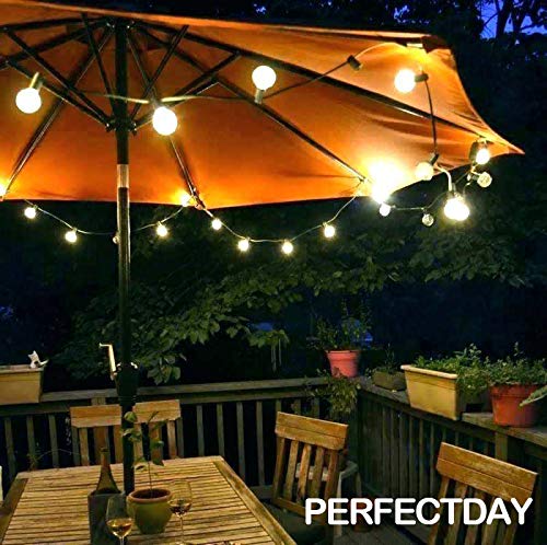 PERFECTDAY Solar String Lights, Shatterproof LED Solar String Light Outdoor G40 Umbrella Lights with 25 Bulbs - 27 Ft Patio Waterproof Lights