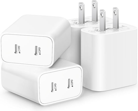 USB C Charger Block,4-Pack Dual Port USB C Fast Charging Block,2in1 Dual Ports Plug Wall Chargers,Type C Wall Charger Plug for iPhone 17/17 Pro/17 Pro