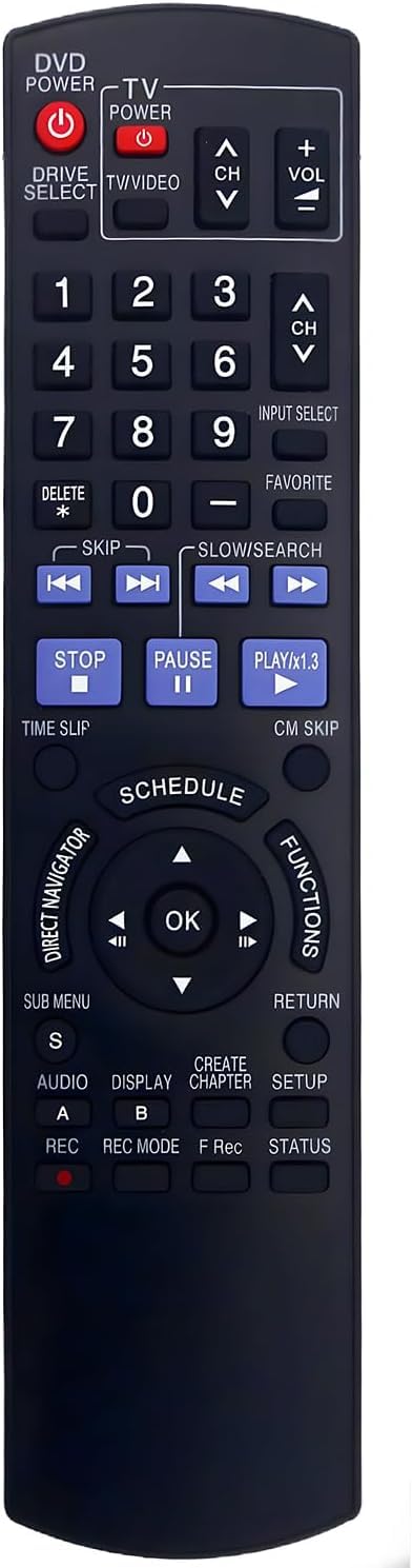 Replacement Remote Control for Panasonic DMR-EZ48V DMR-EZ48K DMR-EZ48VE DMR-EZ485 DMR-EZ485V DMR-EZ485VK DVD Recorder