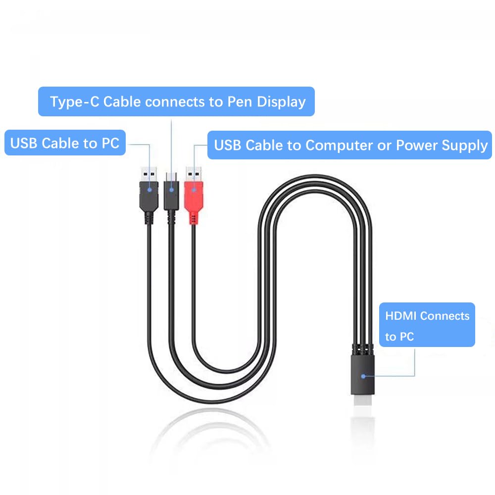 Spaseeba 3-in-1 Cable only Suitable for xppen Artist10S Artist12Pro Artist13.3Pro Artist15.6 Artist15.6Pro Drawing Pen Tablet