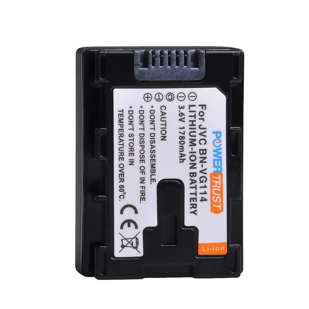 PowerTrust 2-Pack BN-VG114 Battery + Fast Charger Kits for JVC BN-VG107 BN-VG107U BN-VG108U BN-VG108E BN-VG114U BN-VG121U BN-VG138U BN-VG138 Camcorder