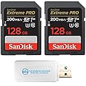 SanDisk 128GB SD Extreme Pro Memory Card (Two Pack) Works with Nikon D3500, D7500, D5600 Digital DSLR Camera (SDSDXXD-128G-GN4IN) Bundle with (1)