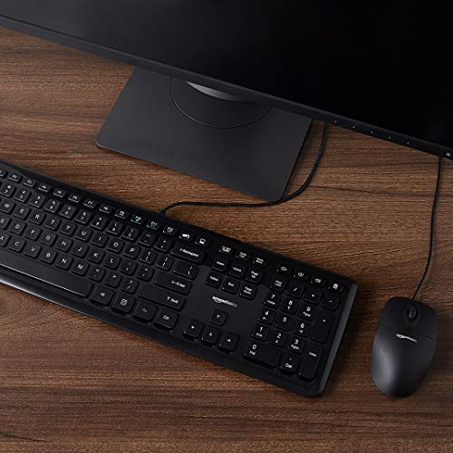 Amazon Basics USB Wired Computer Keyboard and Mouse Bundle Pack, Plug and Play, Black, 10-Pack