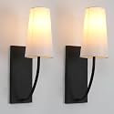 Yosoan Set of 2 Black Brass Fabric Wall Sconce Bedside Indoor Light, Boho Modern Vintage Industrial Vanity Fixture, White Long Cone Fabric Shade