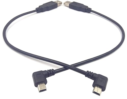 (1-Set) Mini USB Cable, Haokiang 8 inch USB 2.0 Male to Mini USB 90 Degree Angled Male Charging Cable Cord - Black (Left/Right)