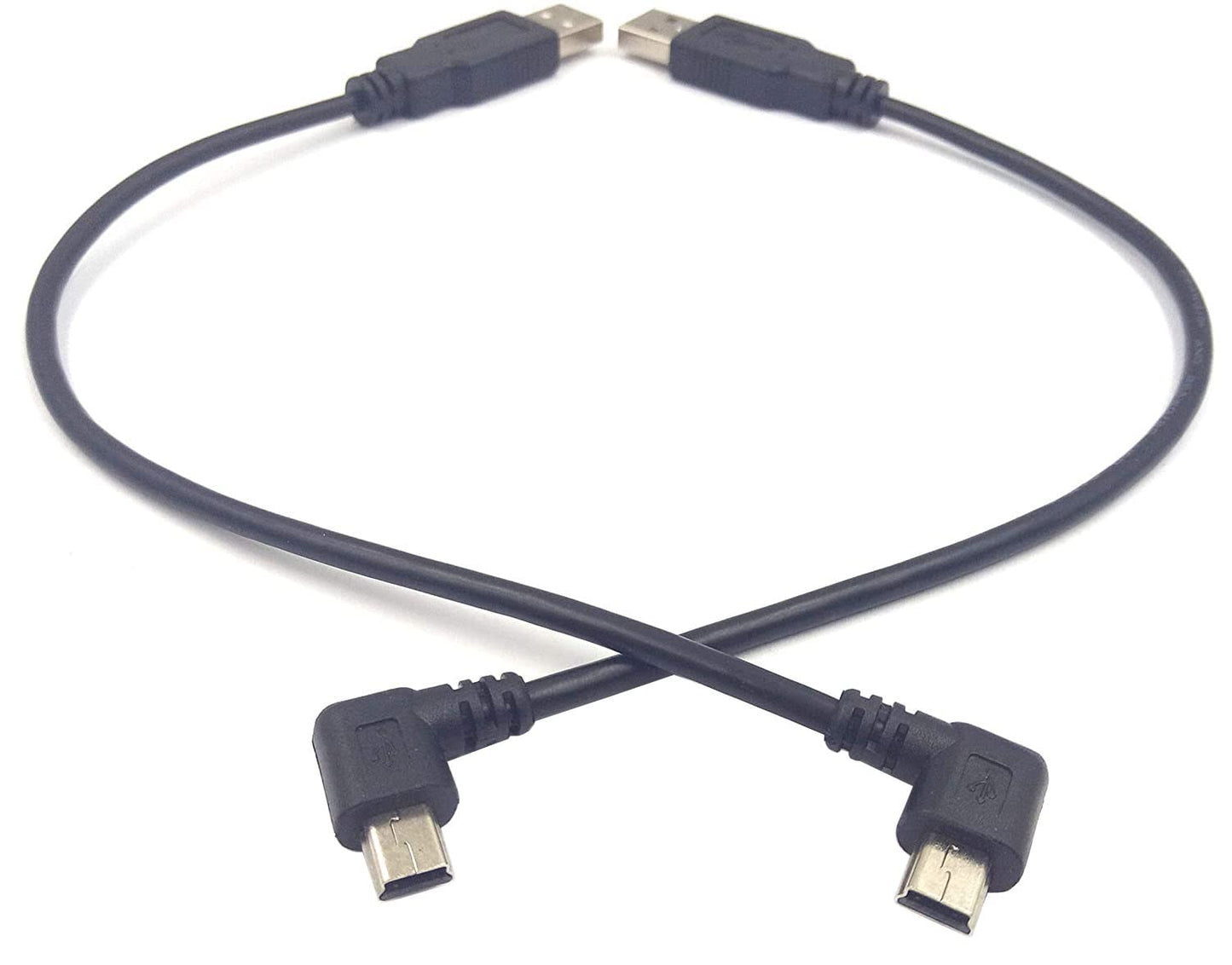 (1-Set) Mini USB Cable, Haokiang 8 inch USB 2.0 Male to Mini USB 90 Degree Angled Male Charging Cable Cord - Black (Left/Right)