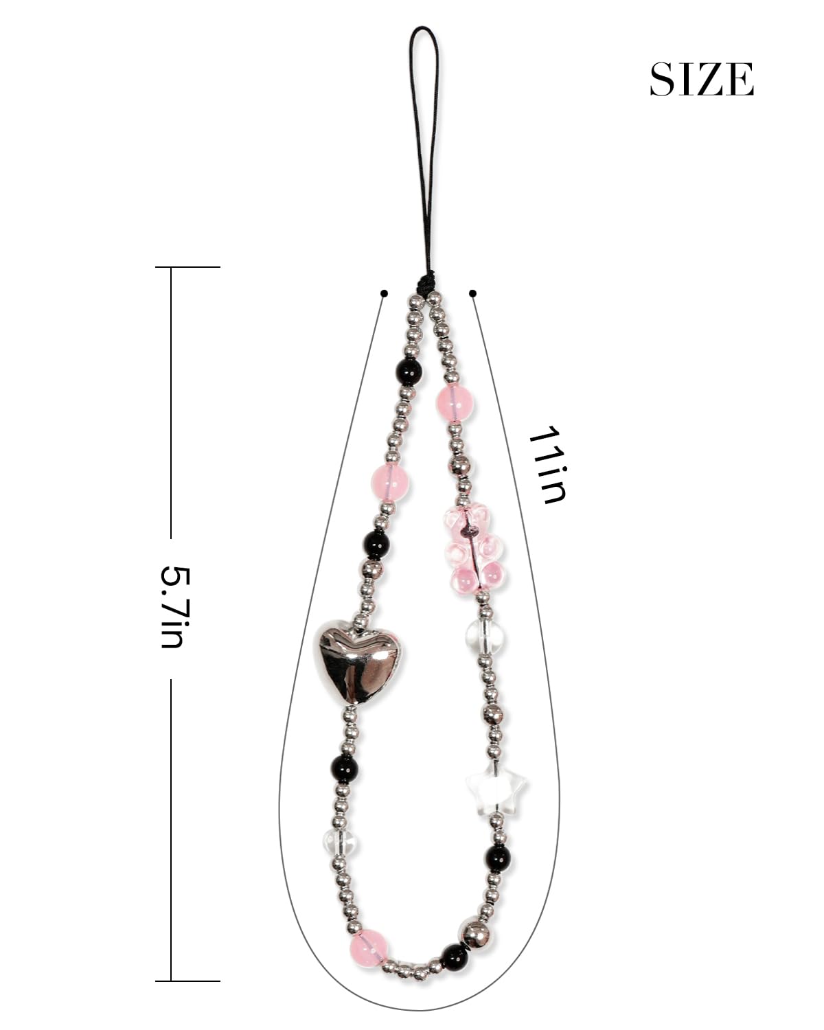 LuckGift Beaded Phone Charm Strap - Kawaii Y2K Wrist Lanyard with Cute Acrylic Heart, Aesthetic Accessory for Phone, Bag or Car Keys, Small Gift