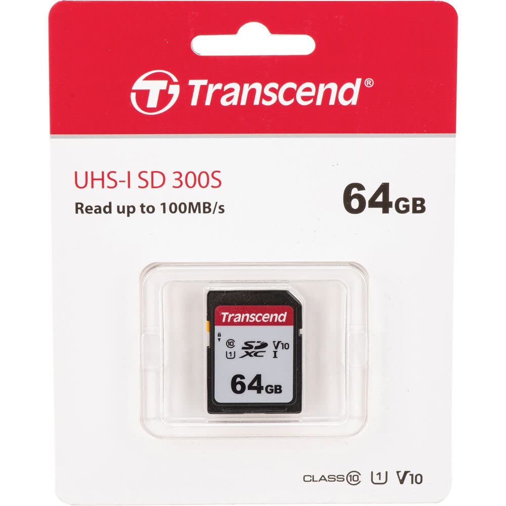 Transcend 64GB Secure Digital SDXC UHS-I Memory Card, Compatible with Canon EOS Rebel T5 Digital Camera - Class 10, U1, 100MB/s, 300 Series - Pack